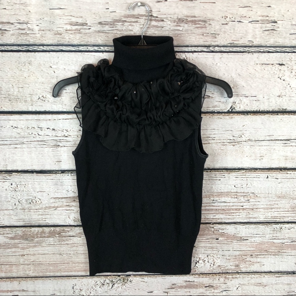 Ruffle Turtleneck in Black